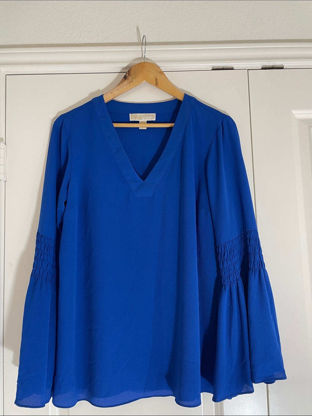 Michael Kors Women's V-Neck Bell Sleeve Blouse - Royal Blue